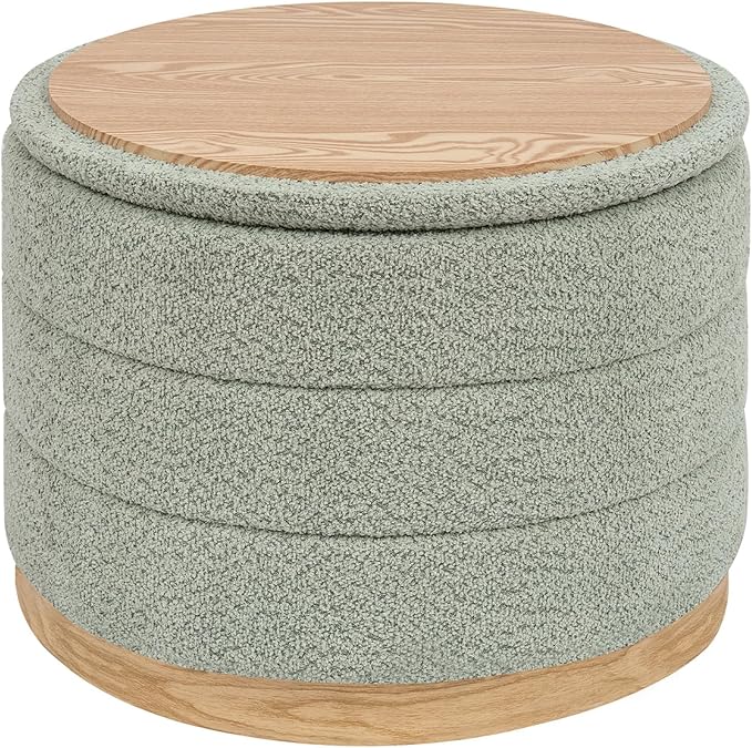 PINPLUS Chenille Folding Ottoman Footstool, Round Storage Ottoman, Soft Fabric, 330 lbs Load Capacity, Large Ottoman for Living Room, Bedroom, Dorm, Green Colors