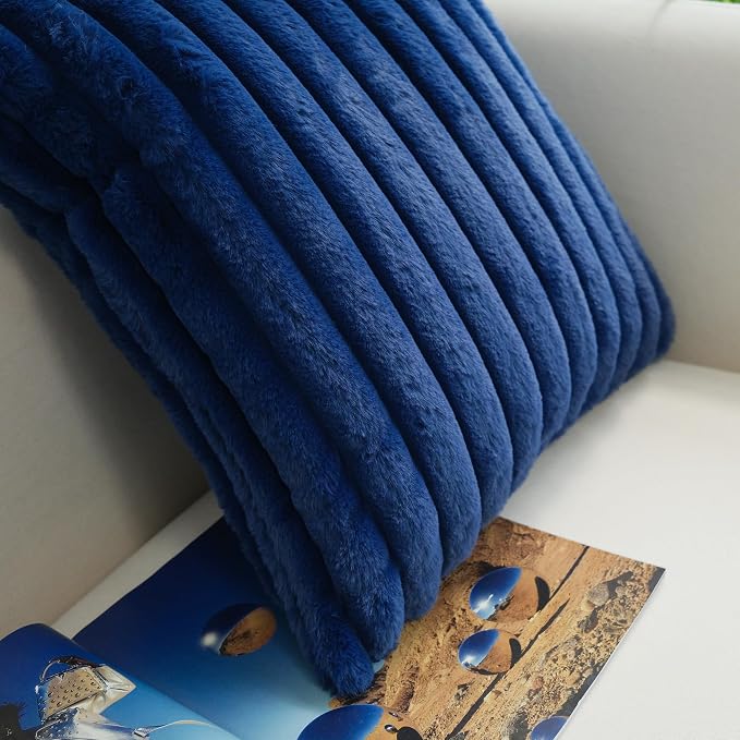 JOJUSIS Pack of 2 Faux Fur Plush Decorative Throw Pillow Covers Couch Cushion Case Soft Pillowcases (Navy Blue, 12 x 20-Inch)