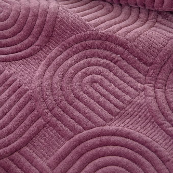 Soft Plush Geometric Quilted Couch Sofa Cover Boho Non Slip Fuzzy Sectional Couch Cover Solid Color Washable Sofa Slipcover Furniture Protector for Kids Dogs Cats (Purple,36"x70")