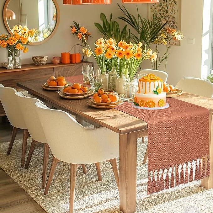 yuboo Burnt Orange Table Runner 72 Inches - Terracotta Boho Runner for Wedding, Spring Dining Table, Valentine's Day Party, Rust Farmhouse Decor for Dresser