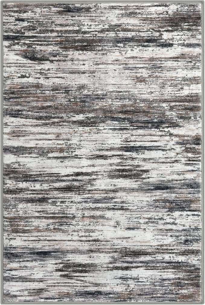 SIILOOM 9x12 Modern Abstract Area Rug for Bedroom, Grey Brown Large Super Soft Washable Rug with Non-Slip, Non-Shedding Rugs for Living Room, Indoor Door Mat for Office Home Décor