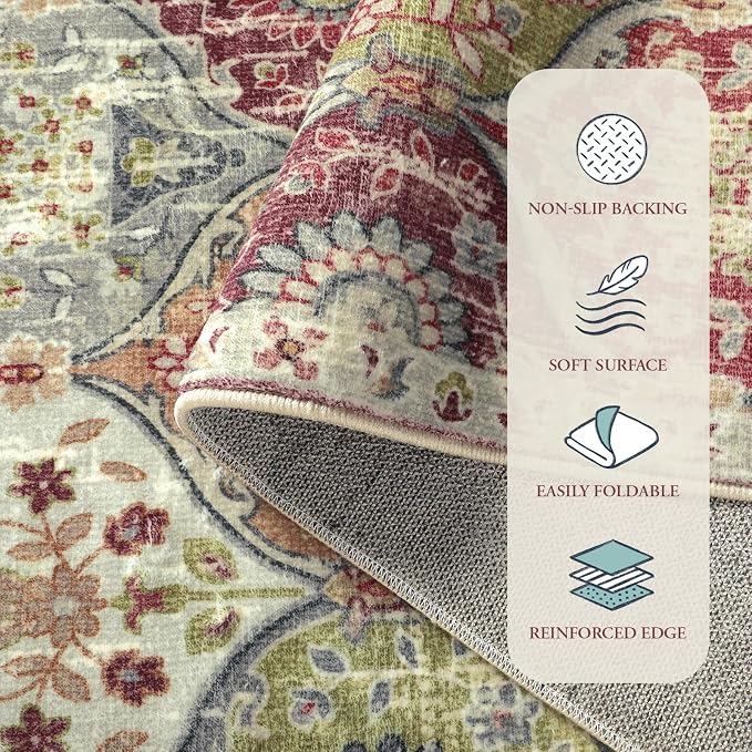 Lahome Moroccan Trellis Hallway Rug, 2x5 Washable Runner Rug Non Slip Kitchen Runners for Hallways, Ultra-Thin Vintage Carpet for Bedroom Bathroom Entryway Elise, Orange/Terracotta