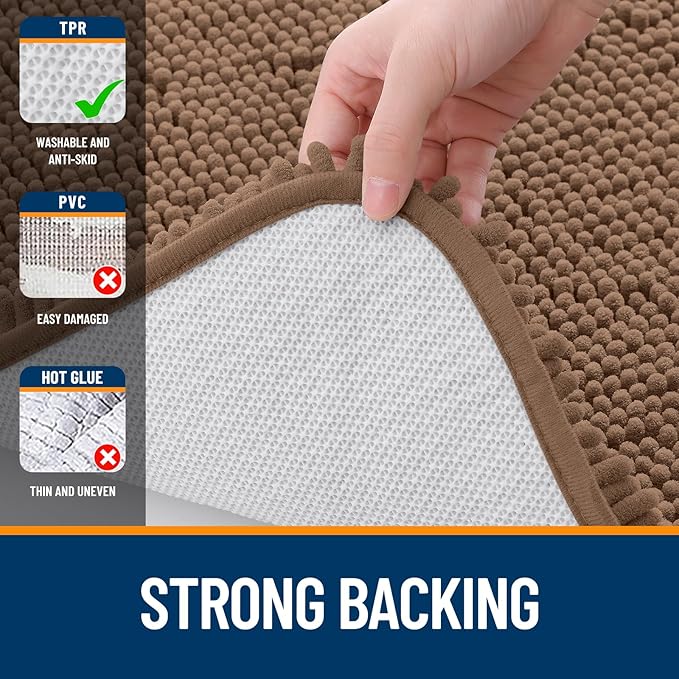 OLANLY Toilet Rugs U-Shaped 20x20, Extra Soft Absorbent Chenille Contour Bathroom Rugs for Toilet, Dry Quickly, Machine Washable, Non-Slip Bath Mat, Mocha
