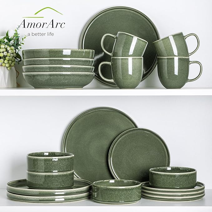 AmorArc Ceramic Dinnerware Sets, Handmade Reactive Glaze Stoneware Plates and Bowls Sets,Highly Chip and Crack Resistant | Dishwasher & Microwave Safe Dishes Set, Service for 4 (12pc)