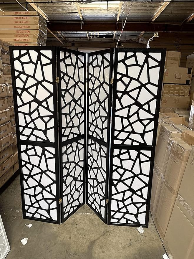 Mosaic Breeze Room Divider, 3-8 Panel (Black, 4 Panel)