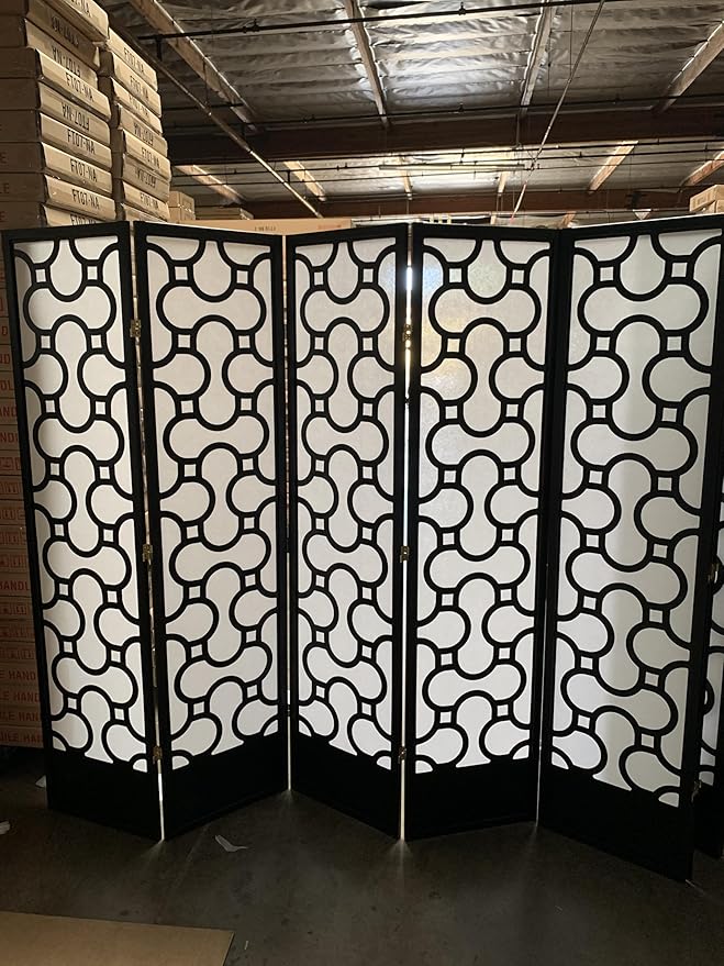 Kinyaku Harmony Grid Room Divider, 3-8 Panels (Black, 5 Panels)