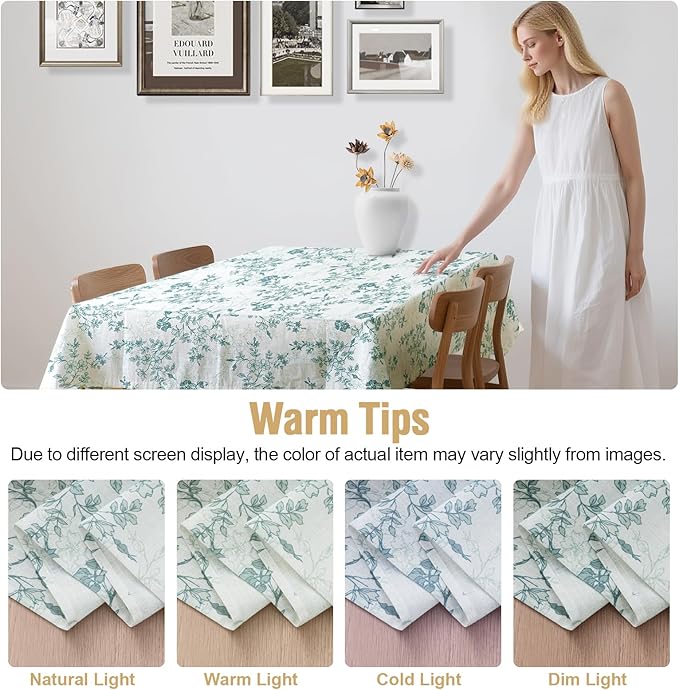 H.VERSAILTEX Linen Table Cloths Floral Printed Tablecloth Spill-Proof Waterproof Table Cover for Dining Buffet Feature Soft and Thick Fabric Wrinkle Free, 60 x 84 Inch, Retro Floral - Sage