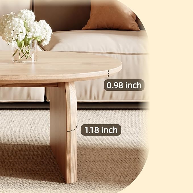 Honyee Modern Oval Coffee Table, Small Coffee Tables for Living Room - Oak Wood Top with Solid Legs, Wooden Center Table Easy Assembly for Living Room &Bedroom,Office, Natural