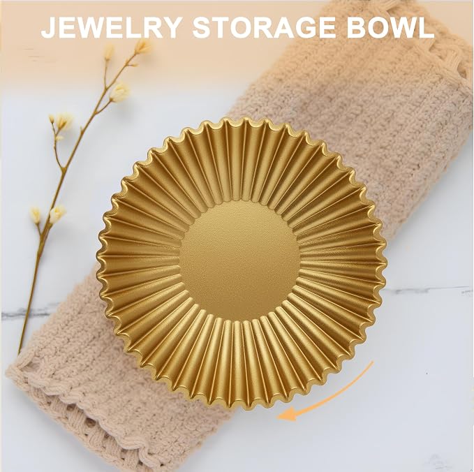 Gold Decorative Bowl - Stylish Resin Bowl - Key and Purse bowls for Entryway Table - Modern Accent Decor for Home - Ruffle Coffee Table Centerpiece (Gold, 10 inch)