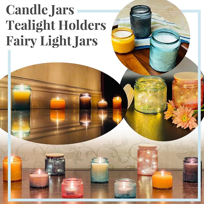 8oz Decorative Glass Jars with Airtight Bamboo Lids (Light Teal Blue - 12pc), Vintage Food Storage Containers, Home Décor Candle Making Parties Wedding Baby Shower Favors Gift