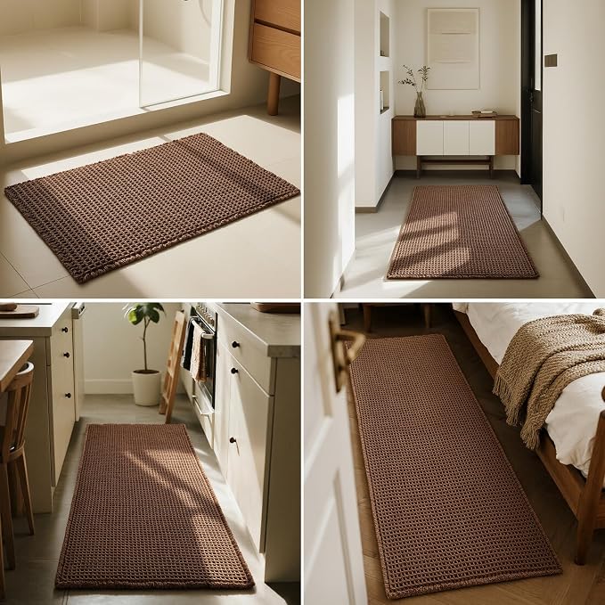 Triohero Waffle Bath Mat, Boho Bathroom Rugs Non Slip Washable, Ultra Soft Super Absorbent Quick Dry Farmhouse Bathroom Decor, 24" x 36", Mocha