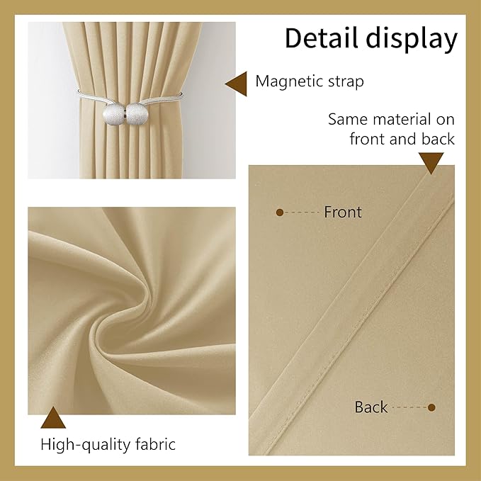 Room Divider Curtains & Flexible Bendable Tracks Set,Privacy Dividers Ceiling Track Curtain Window Blackout Curtains for Living Room Bedroom (W100 × H84 in 2 Panels Beige Drape & White Rail)