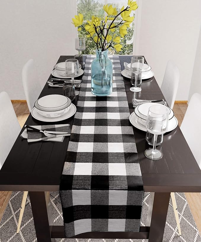 Encasa XO Cotton Cloth Napkins Set of 12, 17"x17" | Washable & Reusable Dinner Napkins Buffalo Black Checks Table Napkins for Farmhouse, Wedding, Holiday, Party & Everyday Dining