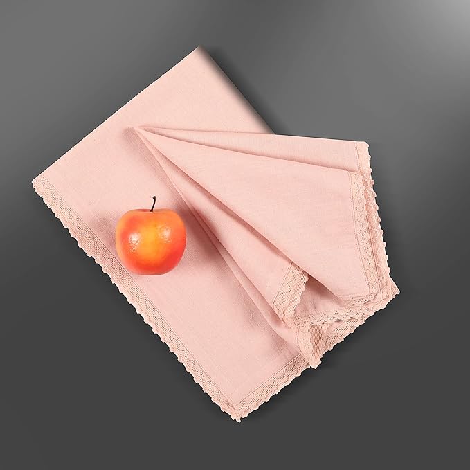 Blush Pink lace cotton linen 85%cotton 15%Linen 12 pcs set size-12x12 inches Dinner Napkins Everyday Use Premium Quality Over Sized Cloth Napkins Hemmed Ultra Soft Durable Hotel Quality