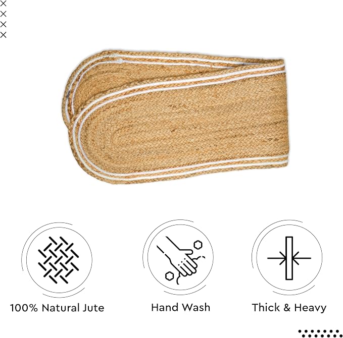 Encasa XO Dining Table Runner | Jute Handmade Style | Size 12x54 in | Off White & Jute Natural Bleach Color | for Coffee & Center Table