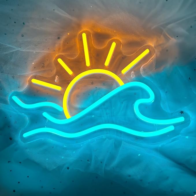 Sunrise Sunset Neon Sign Sunrise Wave Neon Light for Wall Decor Dimmable LED Sun Sea Ocean Light Up Sign for Bedroom Living Room Game Room Bar Party Wall Art Beach Themed Decor Summer Vibe Presents for Teens Girls Boys