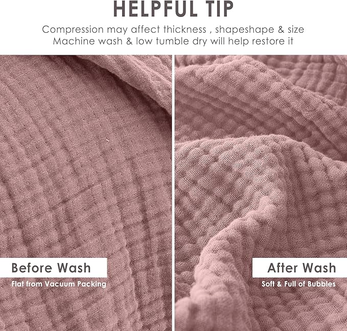 EMME Cotton Blanket Twin XL for Bed Soft Muslin Blankets Lightweight Breathable Layering Bedspread Coverlet All Season Gauze (Dusty Pink, 66"x90")