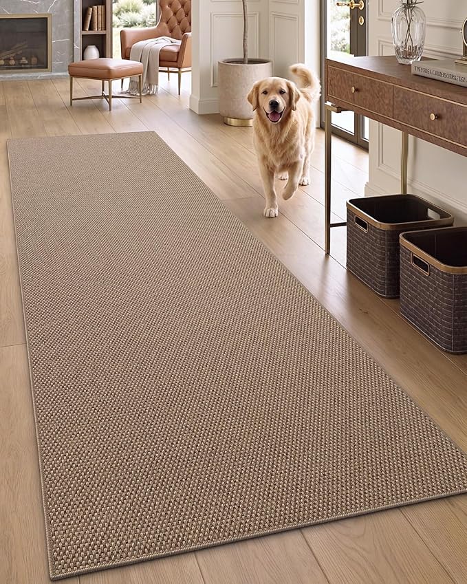 DEXI Hallway Runner Rug 2'8"x14', Non Slip Rubber Backed Runners Carpet, Ultra Thin Entryway Rugs Indoor for Kitchen Hallway Entrance Bedroom, Dark Beige