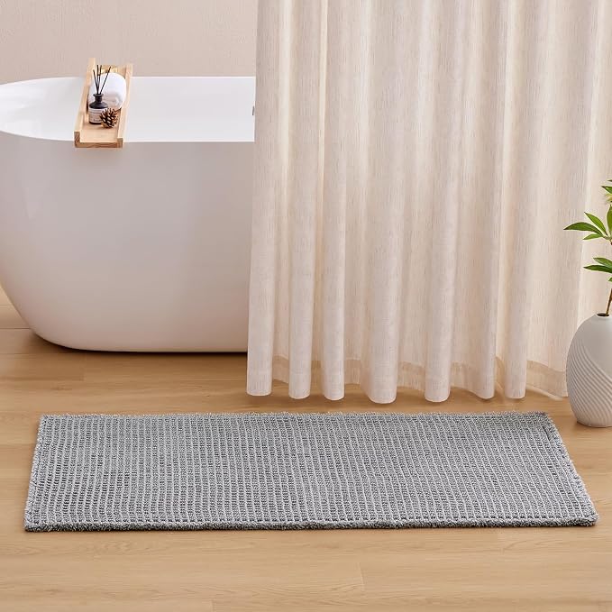 ILANGO Upgraded Waffle Bathroom Rugs,Super Absorbent Boho Non Slip Runner Bathroom Mats Quick Dry,Ultra Soft Machine Washable Mat with Tassels for Hallway,24x48,Dark Grey