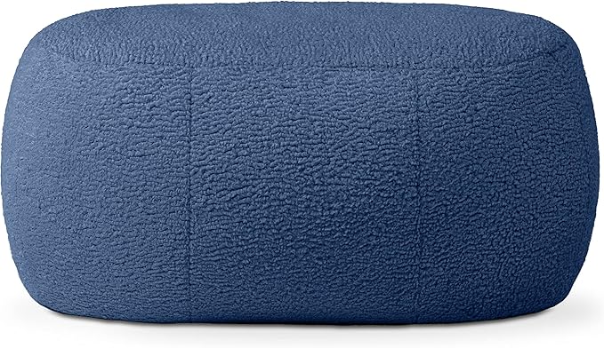Jaxx Ellis Ottoman Shearling Faux-Lamb Plush Pouf for Modern Interior Design, Oval, Indigo