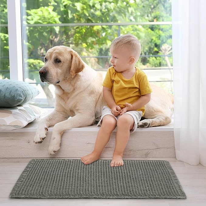 ZALL Waffle Bath Mat,Super Absorbent Non Slip Bathroom Rug,Dark Green 18x30inch,Machine Washable Ultra Soft Floor Mats