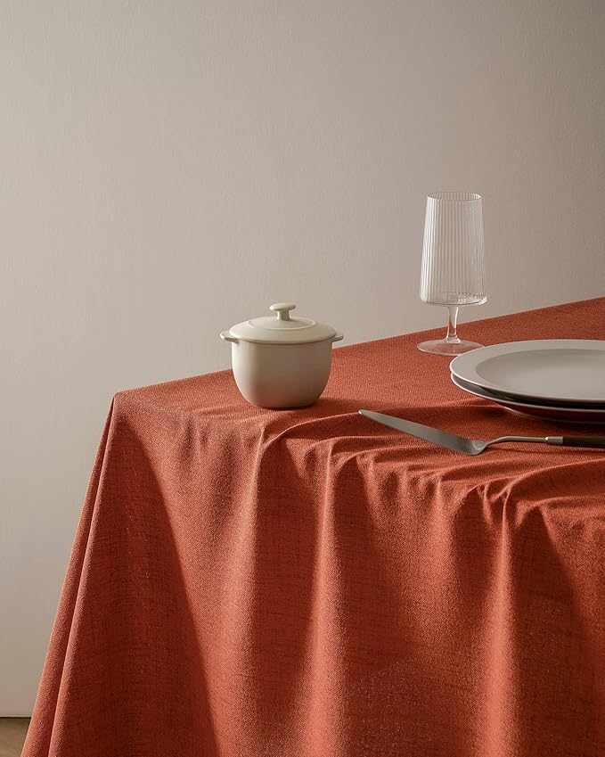 Linen Tablecloth for Square Table, 60x60 Inch Orange, Farmhouse Style Burnt Orange Tablecloth, Water Resistant Burlap Tablecloths for Dining Table Farmhouse Kitchen