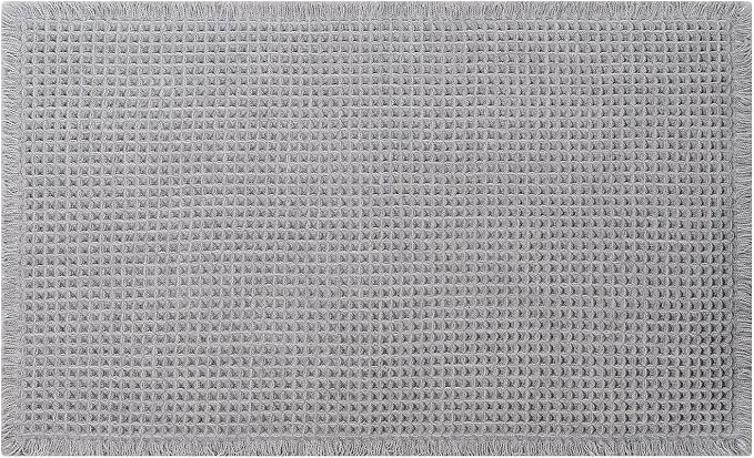 Waffle Runner Bath Mat - Long Boho Bathroom Rugs Non Slip Washable, Super Absorbent & Quick Dry, Soft Bath Mat Farmhouse Bathroom Decor, 24'' x 72'', Light Grey