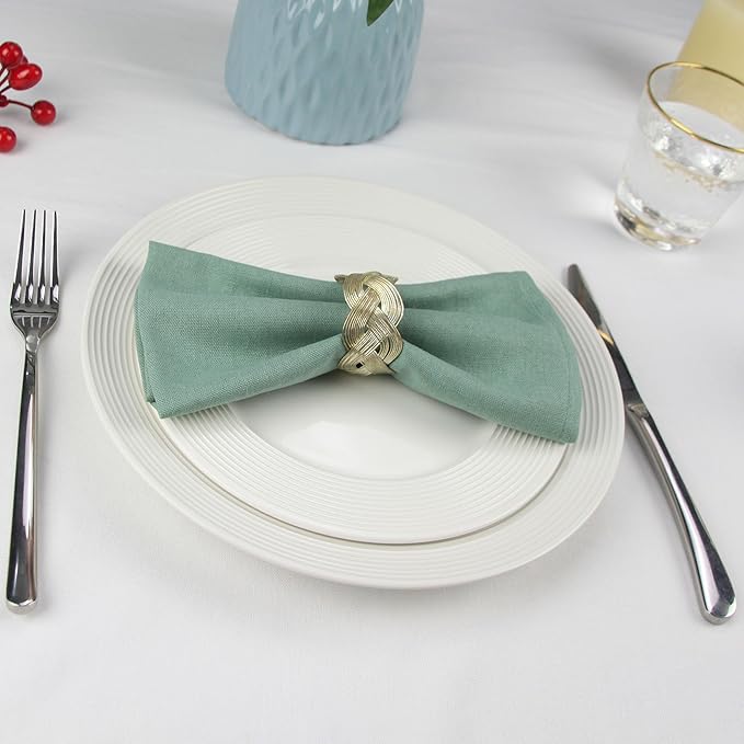 Solid Color Linen Blended Thin Dinner Cloth Napkins - Set of 12 (40 x 40 cm) - for Events & Home Use (Multi Green)