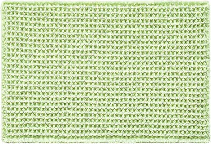 Triohero Waffle Bath Mat, Boho Bathroom Rugs Non Slip Washable, Ultra Soft Super Absorbent Quick Dry Farmhouse Bathroom Decor, 24" x 48", Pale Green