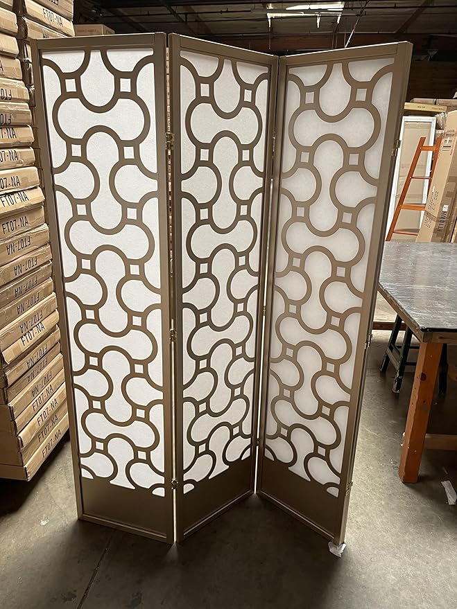 Kinyaku Harmony Grid Room Divider, 3-8 Panels (Gold, 3 Panels)