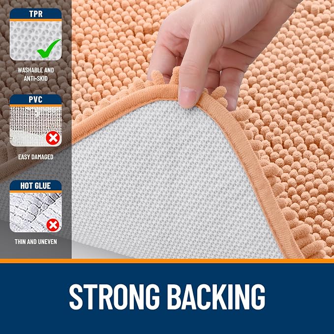 OLANLY Bathroom Rugs 30x18, Extra Soft Absorbent Chenille Bath Rugs, Rubber Backing Quick Dry, Machine Washable Bath Mats for Bathroom Floor, Tub and Shower, Home Decor Accessories, Peach