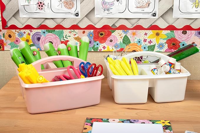 Teacher Created Resources Soft Colors Portable Plastic Storage Caddy 6-Pack for Classrooms, Kids Room, and Office Organization, 3 Compartments