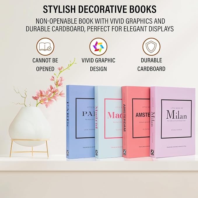 PROBENEX 4 Pcs Decorative Books | Faux Pastel Coffee Table & Shelf Decor | Looks Luxe, Lightweight, Tool-Free - Instant Shelf and Table Styling