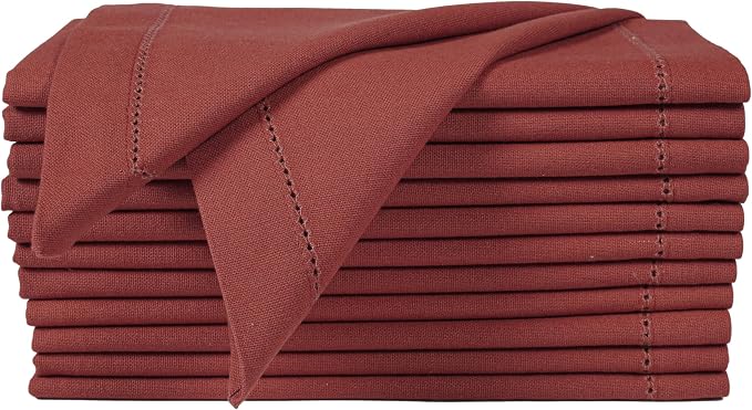Bedding Craft Cotton Cloth Dinner Napkins Set of 12 – 18x18 Chili Oil with Frayed Selvedge Edges Hemstiched – Machine Washable Reusable Fabric Napkins for Weddings, Baby Showers, Parties & Table Décor