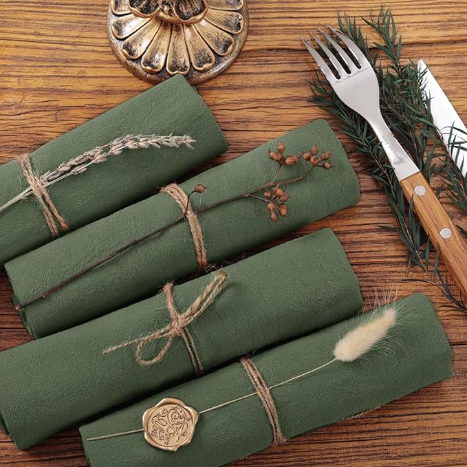 Socomi Cloth Napkins Green Summer Washable Reusable Bulk Linen Cotton Napkins Set of 20 17"x17" for Wedding Party Bridal Baby Shower Birthday Dining Table Decorations