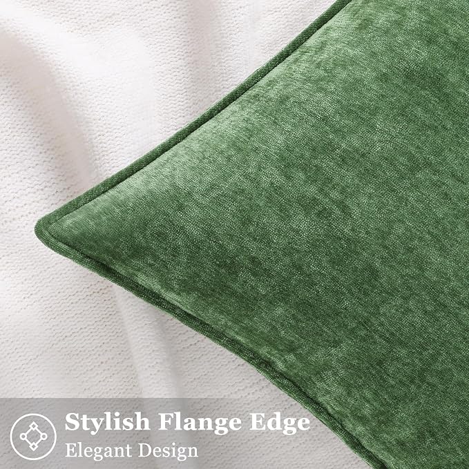 decorUhome Summer Couch Throw Pillow Covers 20x20 Set of 2, Decorative Soft Velvet Modern Cozy Chenille Pillow Cases with Elegant Design for Sofa Bed Living Room Home Decor, Moss Green