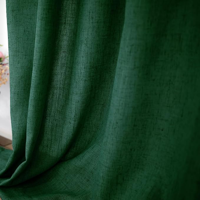 KOUFALL Short Green Curtains for Kitchen Bathroom Window,Sheer Linen Decorative Curtains for Bedroom