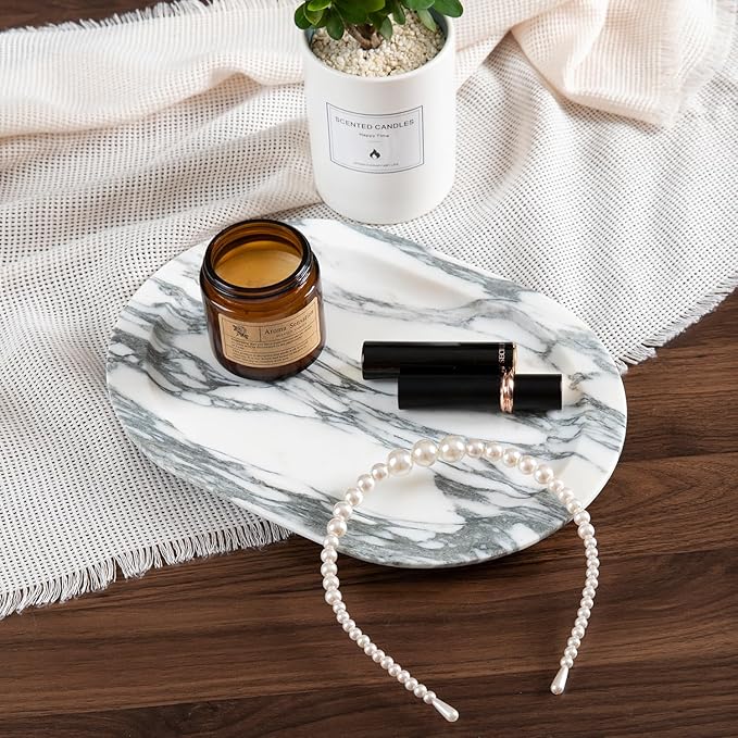 Natural Marble Decorative Tray Bathroom Counter Perfume Organizer Vanity Tray for Home Decor, Jewelry Candle, Coffee Table, Soap Holder Dresser Countertop Accessories 8"x11" Arabescato