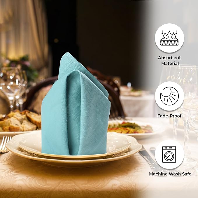 Urban Villa Cloth Napkins 100% Cotton Highly Absorbent Washable Durable Reusable Premium Dinner Napkins Ideal for Gifts for Mothers Day Hotel Farmhouse Parties - Aqua (20" x 20", Set of 6)