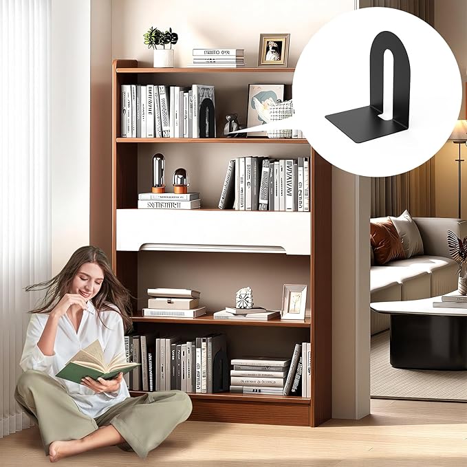Heavy Duty 10" Bookends, 2 Pair Black Heavy Duty Bookends, Bookend Stopper for Heavy Books, for Office, Bookshelves, Binders & Books