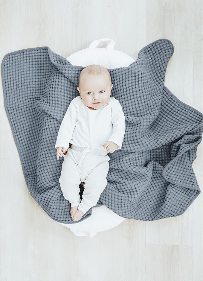 Konssy Waffle Baby Blanket - Soft & Cozy Nursery Swaddle Blanket, Lightweight Toddler Throw for Boys & Girls, Ideal for Wrapping(Blue)