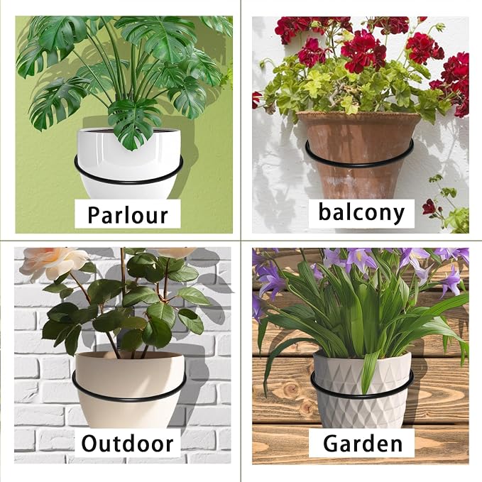 2 Pack Wall Mounted Plant Holder,Plant Pot Holder,Hanger Heavy Duty Flower Pot Ring for Outside,Foldable Wall Plant Holder,4 Inch(Black)