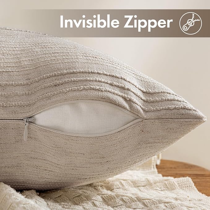 MIULEE Striped Euro Sham Pillow Covers 26x26 Decorative Textured Throw Pillow Covers Pack of 2 Linen Cushion Cases for Couch Bed Sofa Livingroom Farmhouse Home Decor, Natural Linen