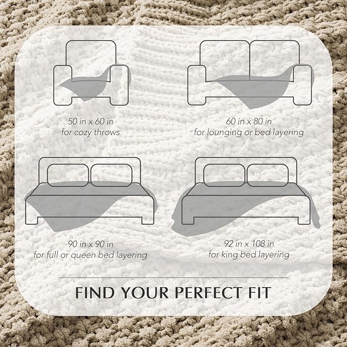 EVERGRACEHOME Chunky Chenille Knit Throw Blanket for Couch, Soft Luxurious Moss Stitch Blankets for Bed, Cozy Decorative Farmhouse Knitted Throws for Sofa, Sand Dune, 60" x 80"