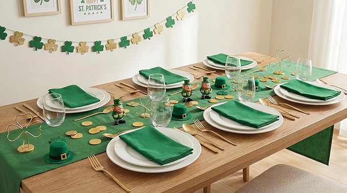 PurpleEssences Set of 12 Cloth Dinner Napkins 100% Cotton 18x18 Inch - Soft Durable Washable - Ideal for Farmhouse Party St Patricks Day - Perfect Everyday Use Table Linen - St Patricks Green