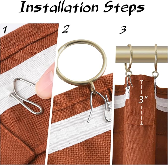 Joywell Linen Curtains 120 Inches Length Long Rod Pocket/Back Tab/Hook Belt/Clip Rings Semi Sheer Window Curtains Boho Farmhouse Drapes for Bedroom Living Room 2 Panels Set,52x120,Terracotta