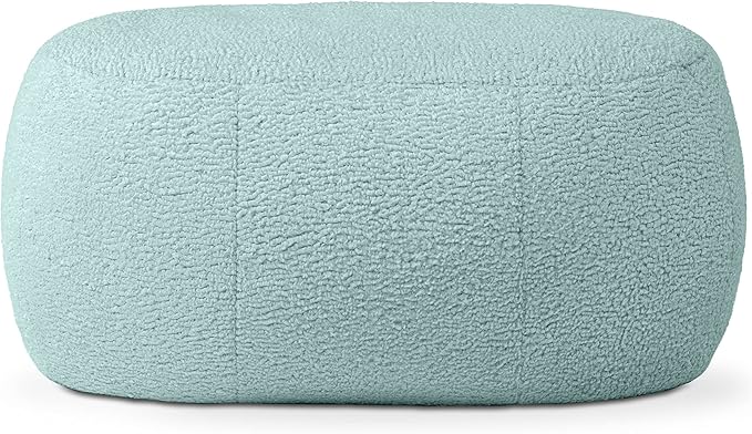 Jaxx Ellis Ottoman Shearling Faux-Lamb Plush Pouf for Modern Interior Design, Oval, Mineral Green