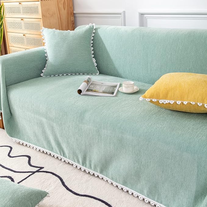 VClife Couch Cover for Dog Chic-Boho Sage Green Couch Covers for L Shape Sofa, Soft Chenille Sofa Cover for 3 Cushion Couch Sofa Pet Friendly Slipcover Furniture Protector for Home Decor, 71"X134"