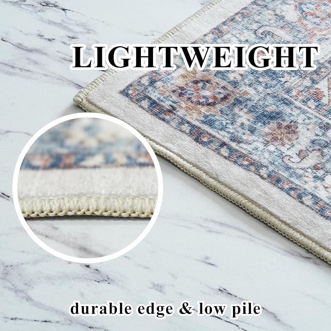 Hallway Washable Runner Rug - 2x3 Kitchen Rugs Entryway Rug Runner Vintage Soft Floor Mat Non Slip Indoor Farmhouse Carpet for Bathroom Living Room Bedroom (2 X 3, Brick)