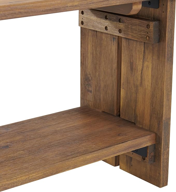 Alaterre Furniture Bethel Entryway Bench with Storage Shelf – Rustic Farmhouse 40-Inch Solid Acacia Wood Seat for Mudroom, Foyer or Hallway (Natural Aged Brown)